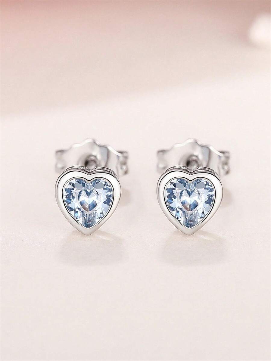 1 par de pendientes de botón de circonita cúbica elegantes para adolescentes, para decoración diaria, para fiesta, joyería, regalo de cumpleaños - Celeste - Ver 1
