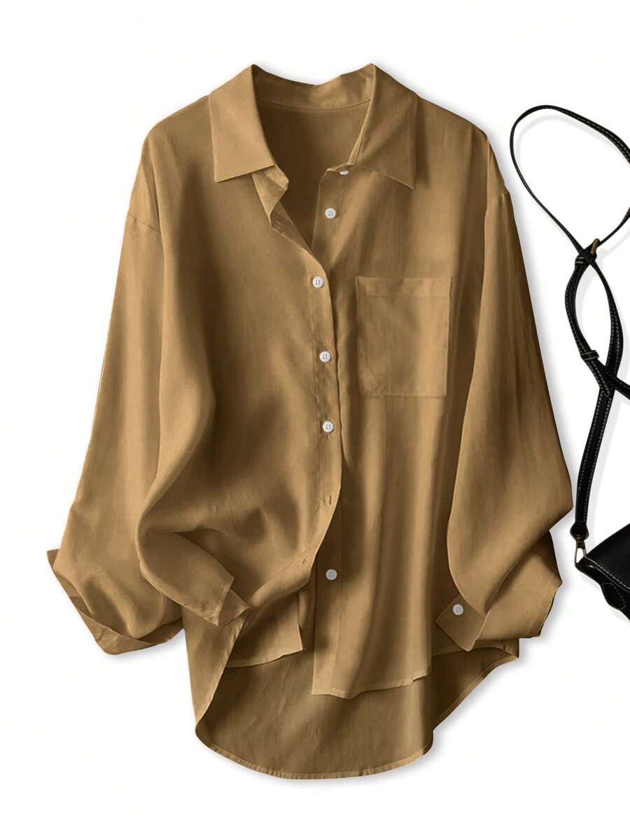 Áo sơ mi nữ tay dài dáng rộng, thoải mái, thích hợp cho mùa xuân và mùa thu đi làm. - Màu Mù tạt vàng - Xem 1