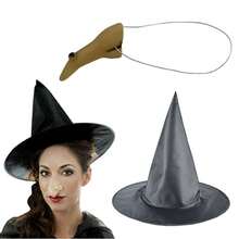 Halloween Witch Hat, All Black Wizard Hat, Witch Nose, Hooked Nose For Women - Multicolor - View 1