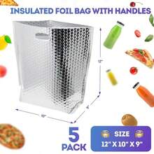 Insulated Foil Bag With Handles, 12 X 10 X 9 Inches. 5 Pack Thermal Bags For Frozen Food. Metallized Foil Insulated Box Liners With Bubble Cushion. Insulated Shipping Bags For Food, Cosmetics,Pack Of 5 Box For Shipping Frozen Food, 12 X 10 X 9 Inches. Thermal Liner For Boxes Is A Must-Have For Anyone On The Go. Easy To Carry With Its Handy Handles, Thermal Insulated Bag Is Perfect For Your Daily Lunch, Making Meal Times Stress-Free And Enjoyable. - 銀色 - 查看 3
