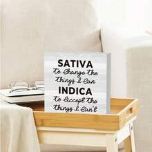 1pc 5*5inch(12.4*12.4cm) Positive Home Office Desk Decor Rustic Wood Box Sign Farmhouse Shelf Cubicle Accessories Decor Gifts For Coworkers Sativa To Change The Things I Can - trắng - Xem 2