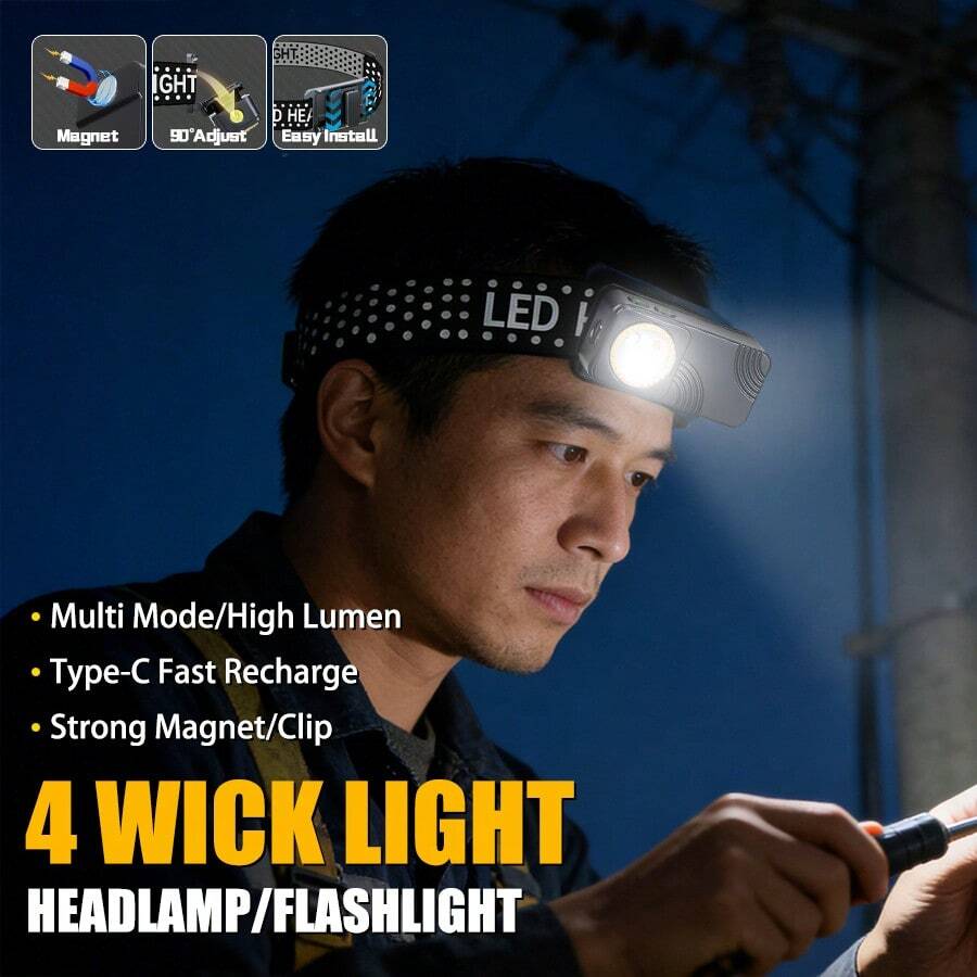 1 Đèn pin đội đầu LED sạc lại được - Siêu sáng, nhiều chế độ chiếu sáng, có nam châm, đèn đội đầu có thể điều chỉnh, thích hợp cho hoạt động ngoài trời, cắm trại, làm quà tặng. - Nhiều màu - Xem 1