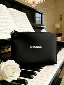 CHANEL Large Capacity Foldable Black Canvas Cosmetic Bag, Classic Quilted Design, Unisex Waterproof Toiletry Bag, Luxury Travel Essential Gift Set - Black - View 6