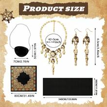 女士海盗服装套装，包括海盗头巾、腰带、项链、耳环、眼罩，万圣节嘉年华角色扮演服装配饰套装 - 彩色 - 查看 3