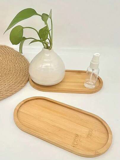 1pc/2pcs/3pcs Multifunctional Bamboo & Wood Tray, Can Be Used As Plate, Jewelry Holder, Tea Tray, Oval Teapot Stand, Suitable For Decorating Tabletops In Dining Room/Kitchen/Bedroom/Bathroom/Study, Also Applicable For Halloween, Party, Christmas Gatherings