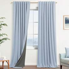 Linen Blackout Curtains Cream Black Out Curtain 84 Inch Long,Thermal Curtains For Winter Insulated,Modern Farmhouse Boho Chic Decor Neutral Cottage Core Darkening Curtains For Bedroom Living Room - 淺藍色 - 查看 10