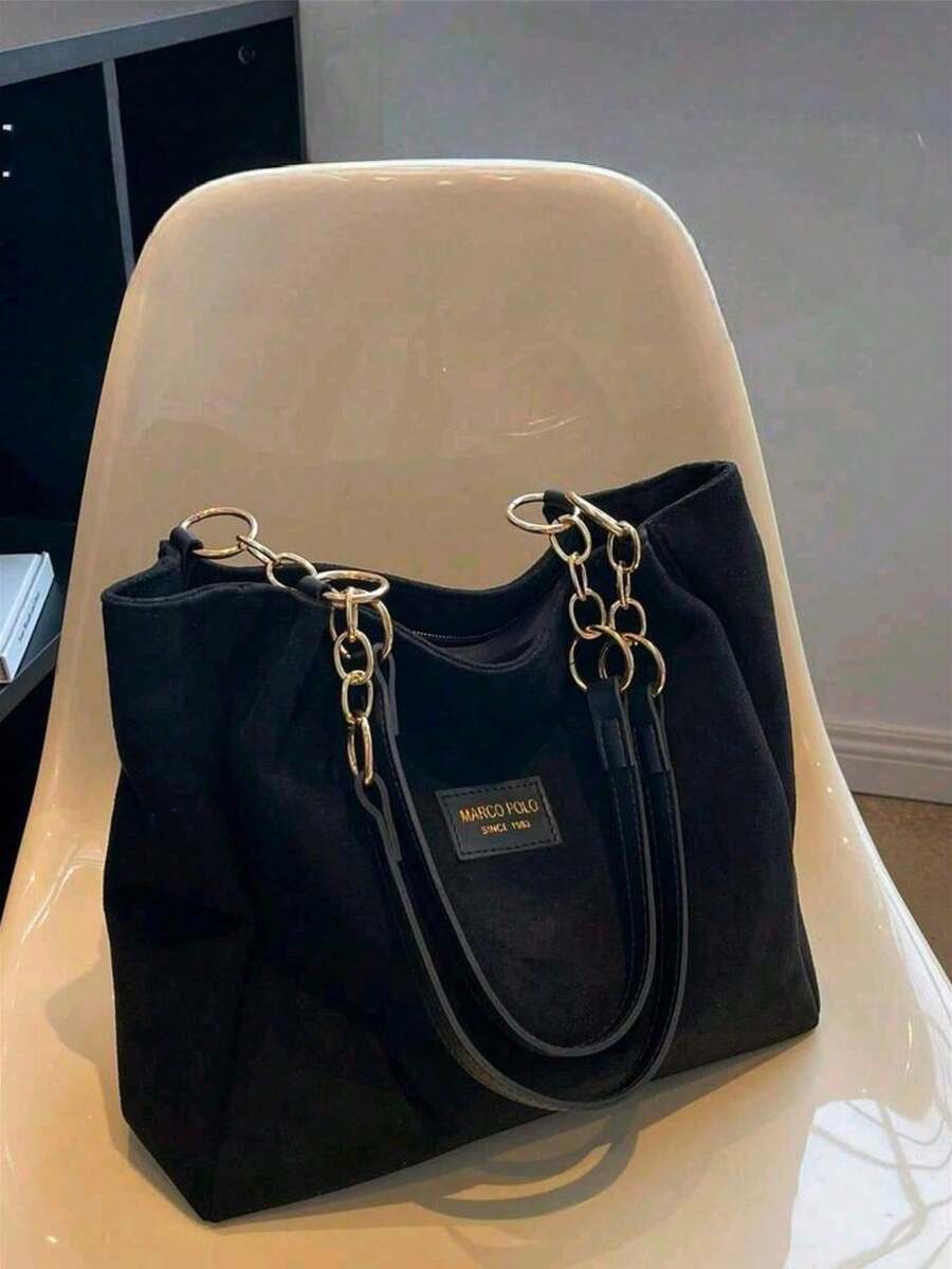 时尚条纹手提包 - 女士大容量单肩包 - 拉链托特包，日常使用 - 简约链条单肩托特包，适合青少年女孩、大学生、职场新人及白领，完美适用于办公室、工作、商务、通勤等场合，是女士最佳工作包之选。