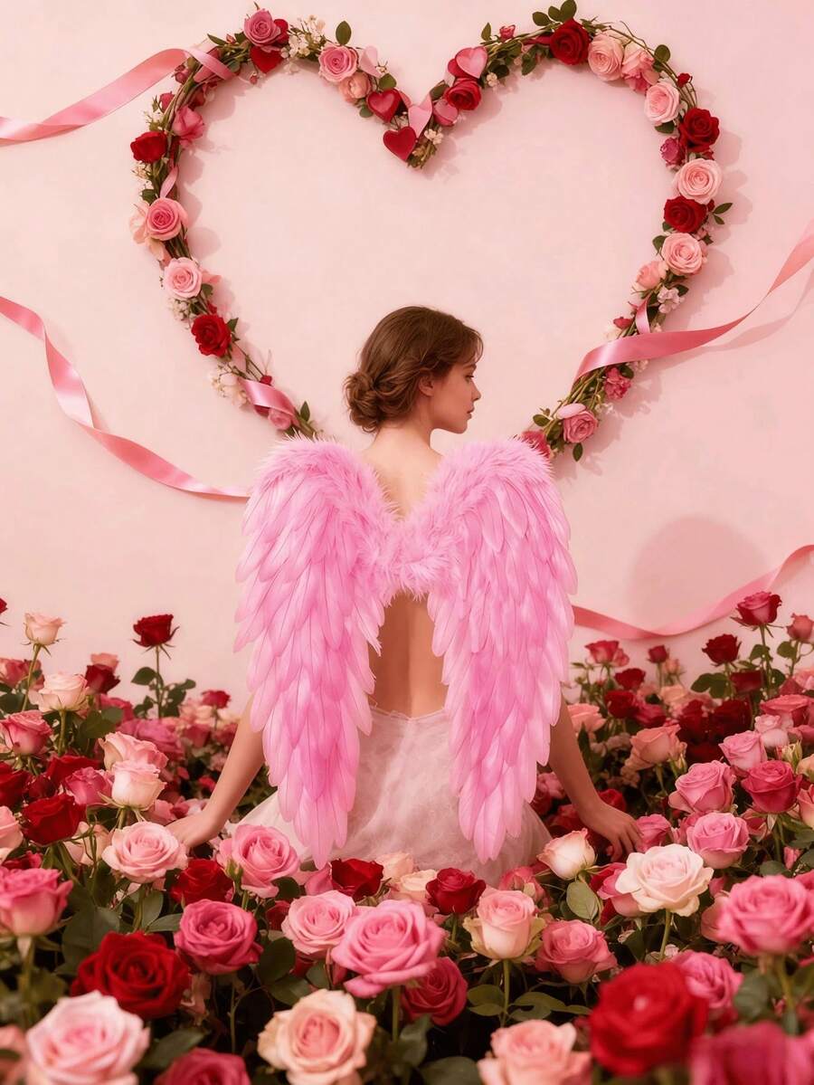 Valentine's Day Cupid Costume Props, Including Red Feather Wings, Heart-Shaped Sunglasses, Bow And Arrow, Halo Headpiece, Suitable For Holiday Events, Theme Parties, Masquerade Photo Props - Multicolor - View 1