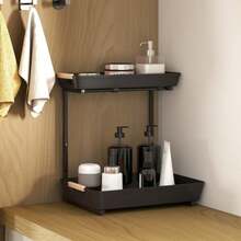 Küchenregal, höhenverstellbares Standregal mit 2 Körbe, Kaffeebar 40 x 30 x 33,5-42 cm - Schwarz - Übersicht 7