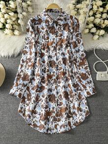 Women's All-Over Print Casual Versatile Arabic Style Top - Multicolor - View 1