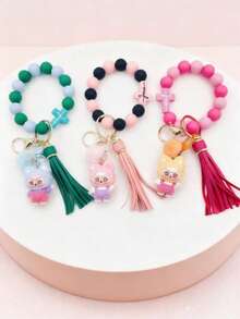 New Unisex Silicone Beaded Cute Pendant Keychain, Suitable As School Stationery, Bag Decor, Gifts For Friends, Family, Coworkers, Applicable For Parties, Weddings, Birthdays, Graduations, School Decorations, Dorm Decor, Back To School, Home Decor, Study Supplies - Multicolor - View 2