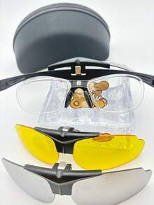 1 par de gafas de caballero ,lente de sobrepuesto con tres micas lente - Negro - Ver 5