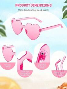 1/6/12/20 Pcs Heart-Shaped Glasses, Candy Color Frameless Funny Heart Glasses, Unisex, Party Favor, Back To School, Valentine's Day - Hồng - Xem 6