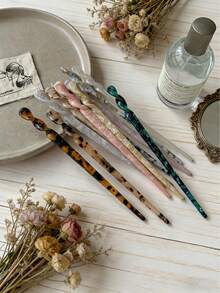 1/5pcs Women Marble Acrylic Hair Clips, 7-Inch Vintage Leopard Print Hair Sticks, Suitable For Thick & Thin Hair, Bohemian Style For Wedding, Party, Valentine's Day, Birthday Gift, Elegant Tortoiseshell Hair Forks, Suitable For Chinese Clothing & Daily Hairstyles, Spring/Summer Hair Accessories - Multicolor - View 7
