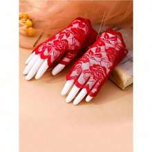 1 Pair Of Sexy Solid Lace Gloves For Christmas And Valentine's Day - 紅色 - 查看 8
