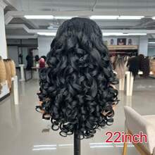 22in V-Part Wavy Curly Wig, High Temperature Fiber, Voluminous, Suitable For Daily Wear And Parties - Black - View 6