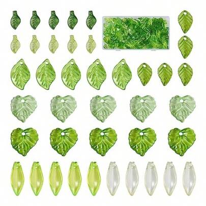 Pandahall 320Pcs Green Acrylic Leaf Beads Charms Transparent Maple Tree Leaves Pendants Cute Green Leaf Beads Caps For Jewelry Making Necklace Earringgift