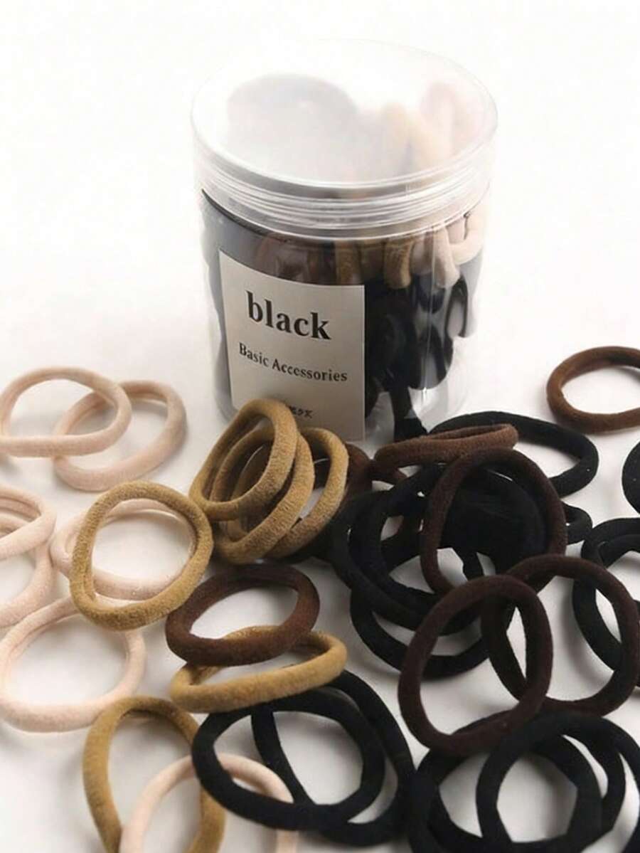 50条女士百搭黑色、白色、卡其色、棕色随机混色高弹力发圈，时尚百搭，优雅精致，简约风格发饰，适合日常外出、休闲、聚会、通勤、度假、洗脸、沐浴、化妆、发型设计等场合，可搭配各种服饰和配饰。产品包括：马尾辫发圈、发绳、橡皮筋发圈、发圈、发绳等。 - 彩色 - 查看 1