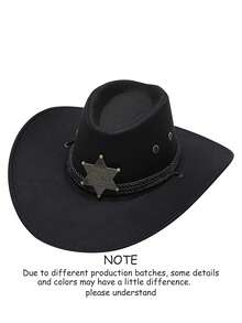 1pc Unisex Detachable Badge Western Cowboy Hat, Wide Brim Panama Hat, Suitable For Western Themed Events, Parties, Engagements, Cosplay, Graduations, Masquerades, Festivals, Weddings, Birthdays, Music Festivals, Everyday Wear