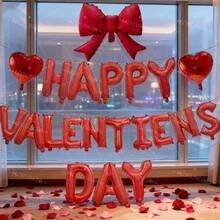 Ensemble de nœuds en forme de cœur et de lettres "Happy Valentine's Day", ballons en forme de cœur rouge et lettres rouges. Convient pour la Saint-Valentin, le Nouvel An, les anniversaires, la décoration de la maison, la décoration de demande en mariage pour la Saint-Valentin - Multicolore - Voir 2