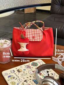 Customizable Large-Capacity Red Plaid Shoulderhandbag; Customizable Tote Bag For Students, Customizable Shoulder Satchel Daypack,Bag For Women, Commuting, And Casual Use. - Multicolor - View 4