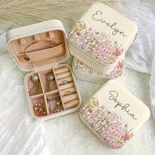Personalized Jewelry Box, Multi-Functional Jewelry Box, Can Be Customized With Name, Decorated With Floral Pattern, Made Of PU Material. This Multi-Functional Jewelry Box Is Convenient To Carry, And Is An Excellent Gift For Bridesmaids. - Multicolor - View 8