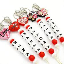 1pc Customized Valentine's Day Silicone Keychain, Heart Shaped, Couples Gift, Customized Name, Valentine's Gift For Boyfriend/Girlfriend - Red - View 10