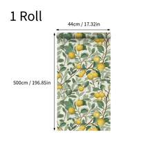 1卷清新柑橘植物自粘墙纸，浅绿色和淡黄色叶子、枝条和果实图案，可移除乙烯基材质，即撕即贴装饰墙贴，复古插画风格墙纸，自然艺术家居装饰贴纸，尺寸17.32 x 393.70英寸，适用于客厅、厨房、卧室、浴室、餐厅、家具翻新，易于安装。 - 彩色 - 查看 12