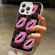 1pcs Pink Kiss Lips Heart Phone Case Compatible With Apple Phone 17ProMax 16 15 14 13 12 11ProMax Pro Xs Max XS X 7plus 8plus Silicone Shock Proof Vintage Girlish Style Cute Fashion Can Be Given To A Lover Can Be Given To Friends - Bạc - Xem 4