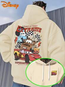 Men's Hoodies-Extreme Acceleration McQueen Cartoon Pattern Pullovers, Loose Hoodies In Front Pockets, Suitable For Casual Wear, Disney's Birthday Gifts, Travel Clothes, Playful Design, Comfortable Fabrics, Fan Clothes, Movie Lovers, Home Clothes, Durable Materials, Printed Jerseys, Men's. - Apricot - View 1