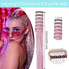 QY- Clip In Hair Tinsel 12 Pcs Hair Tinsel Kit For Girls 22 Inch Glitter Fairy Hair Extensions Colorful Heat Resistant Party Festival Accessories For Women 3- Colors -3788 - 3種顏色 - 查看 4