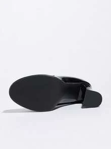 女士高跟厚底鞋，圆头粗跟鞋，时尚拼接厚底鞋，后系带乐福鞋，适合工作、商务、派对、正式场合，优雅漆皮 - 黑色 - 查看 6