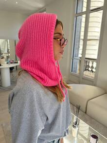 1 chiếc mũ/khăn trùm đầu giả len có dây rút dành cho nữ, thích hợp cho hoạt động ngoài trời, trượt tuyết, giữ ấm mặt và cổ, phù hợp cho mùa đông, quà tặng Giáng sinh. - Màu Hồng  Dưa hấu - Xem 2