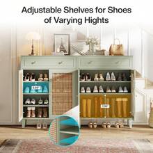 Tribesigns Shoe Cabinet With Doors And Drawer, 6 Tier Modern Boho Shoe Organizer Storage Cabinet With Adjustable Shelf, Rattan Tall Shoe Rack Cabinet For Entryway, Living Room, Mint Green - Mint Green - View 5