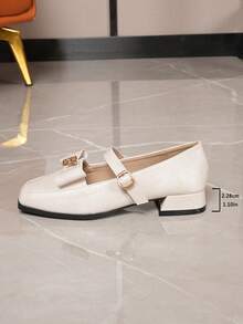 Giày bệt nữ kiểu retro mũi vuông có khóa cài, giày Mary Jane kiểu Anh mới, giày công sở cổ điển có khóa cài. - Màu be - Xem 3