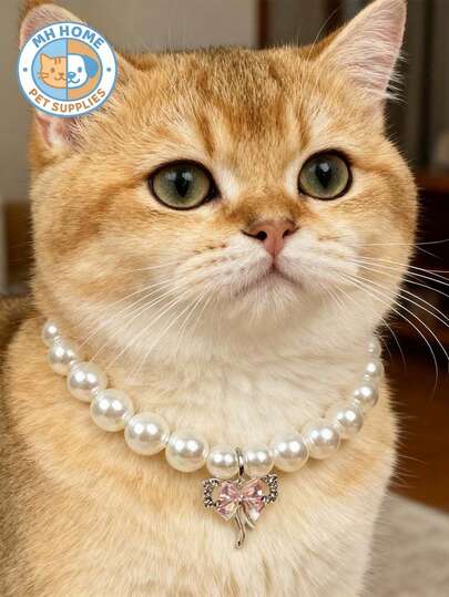 1pc Handmade Beaded Luxury Butterfly Pendant Pet Necklace, Cat Collar, Dog Leash Accessory