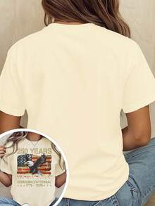 Women Loose 100% Cotton Graphic Tee, 250th American Independence Patriotic Print Top, Machine Washable Casual Outfit For 4th Of July Party Events - 杏色 - 查看 3