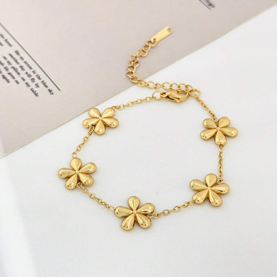 1件时尚简约优雅不锈钢个性化手链，不褪色，高品质，适合女性日常佩戴，送给朋友、女朋友的礼物 - 5瓣花手鍊 - 查看 1