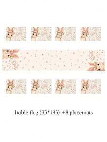 2/4/6/8pcs Round, Floral, Rectangular Brown Cute Rabbit, Pink Wreath Easter Happy Placemats, Pink Themed Seasonal Spring Dining Table Mats, Suitable For Party, Kitchen, Dining Room Decor - Multicolor - View 24