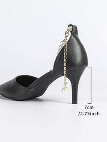 Women's Pearl Chain Decor Pointed Toe Ankle Strap Stilettos, Elegant Office Wear, Suitable For Workplace In Autumn, Black - Black - View 8