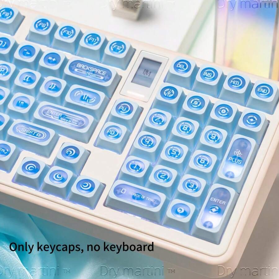 136键猫眼蓝/粉键帽，Cherry原厂高度双色注塑半透明PBT键帽，带背光磁吸轴，适用于61/68/75/87/98/104键机械键盘 - 藍色 - 查看 1