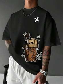 Men's Adult Children's Plus Size Casual Streetwear T-Shirt 100% Cotton Person Cardboard Box Boy Cartoon Bag - màu đen - Xem 1