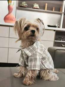 春夏宠物狗/猫格子衬衫衣服，时尚可爱，适合中小型犬。 - 卡其色 - 查看 4