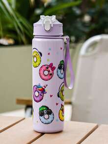 1pc 750ml/26oz Cute Donut Pattern Tumbler Bottle With Straw, 10 Styles Available, Woven Handle, Portable & Durable, Suitable For Outdoor, Travel, Sports, Holiday & Birthday Gift - Multicolor - View 10