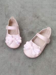 1 Pair Toddler Girls' Cute Princess Leather Shoes, Infant Baby Non-Slip Soft Bottom Walking Shoes, Versatile Children Flat Mary Jane Shoes, Hook And Loop Easy On/Off, Suitable For Spring, Summer, Autumn - Pink - View 1