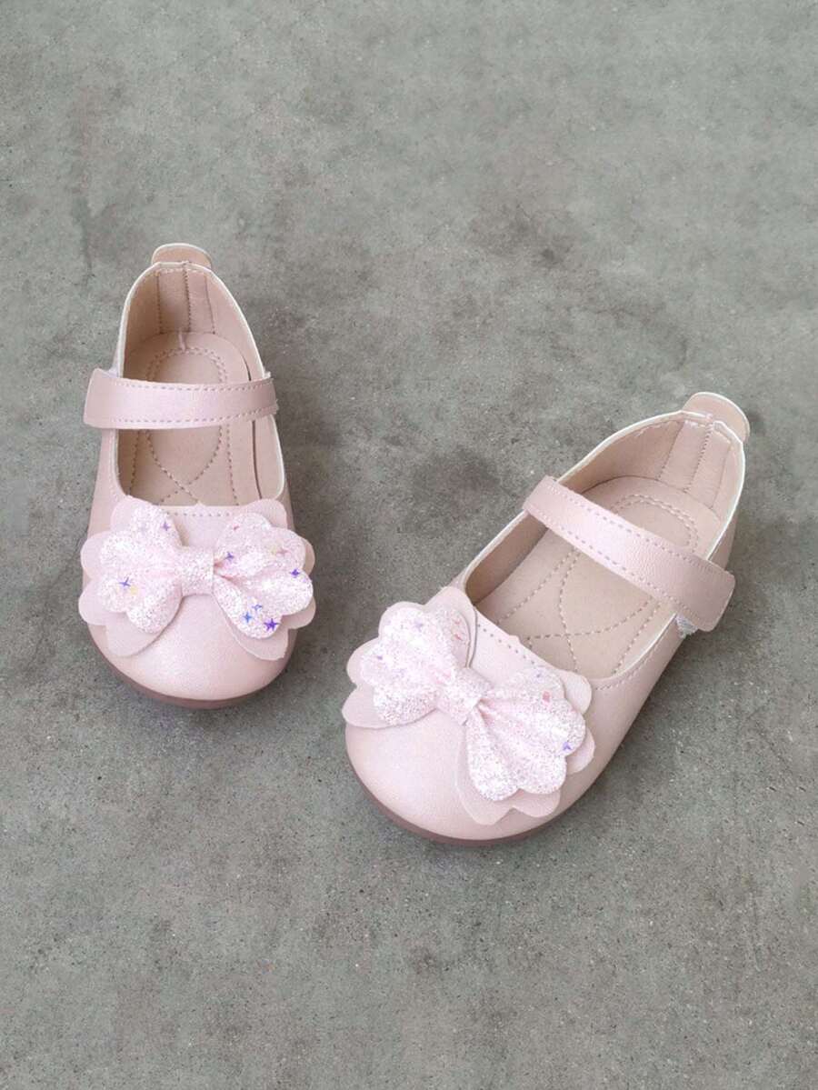 1 Pair Toddler Girls' Cute Princess Leather Shoes, Infant Baby Non-Slip Soft Bottom Walking Shoes, Versatile Children Flat Mary Jane Shoes, Hook And Loop Easy On/Off, Suitable For Spring, Summer, Autumn - Pink - View 1