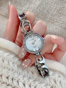 1pc Silver Round Bracelet, New Women's Quartz Watch, Casual Retro Style, Suitable For Daily Wear, Casual Gatherings, Parties, Birthday/New Year Gift