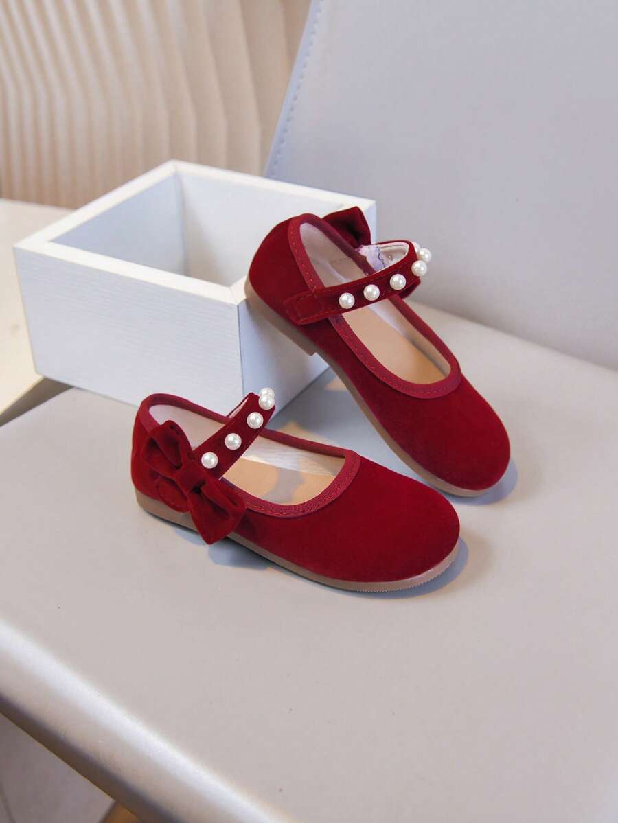 Children's Fashion Pearl Cloth Shoes, Casual Minimalist Style Comfortable Soft Bottom Flat Shoes, Spring/Summer - Red - View 1
