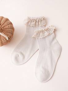 1 Pair Girls' Mesh Lace Trim Ankle Socks, Lightweight Princess Style, Spring/Summer - Multicolor - View 13