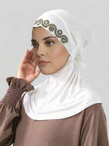 1pc Women's Solid Color Wavy Rhinestone Balaclava Hat, Made Of Modal Fabric, Hot-Fix Rhinestones, Soft & Comfortable Beanie Headscarf, Adjustable Drawstring Headwrap, Fashionable & Versatile Scarf Lining Hat, Suitable For Daily Wear